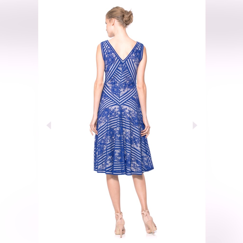 TADASHI SHOJI  royal blue V-neck lace midi formal evening dress size 4 - Picture 2 of 13